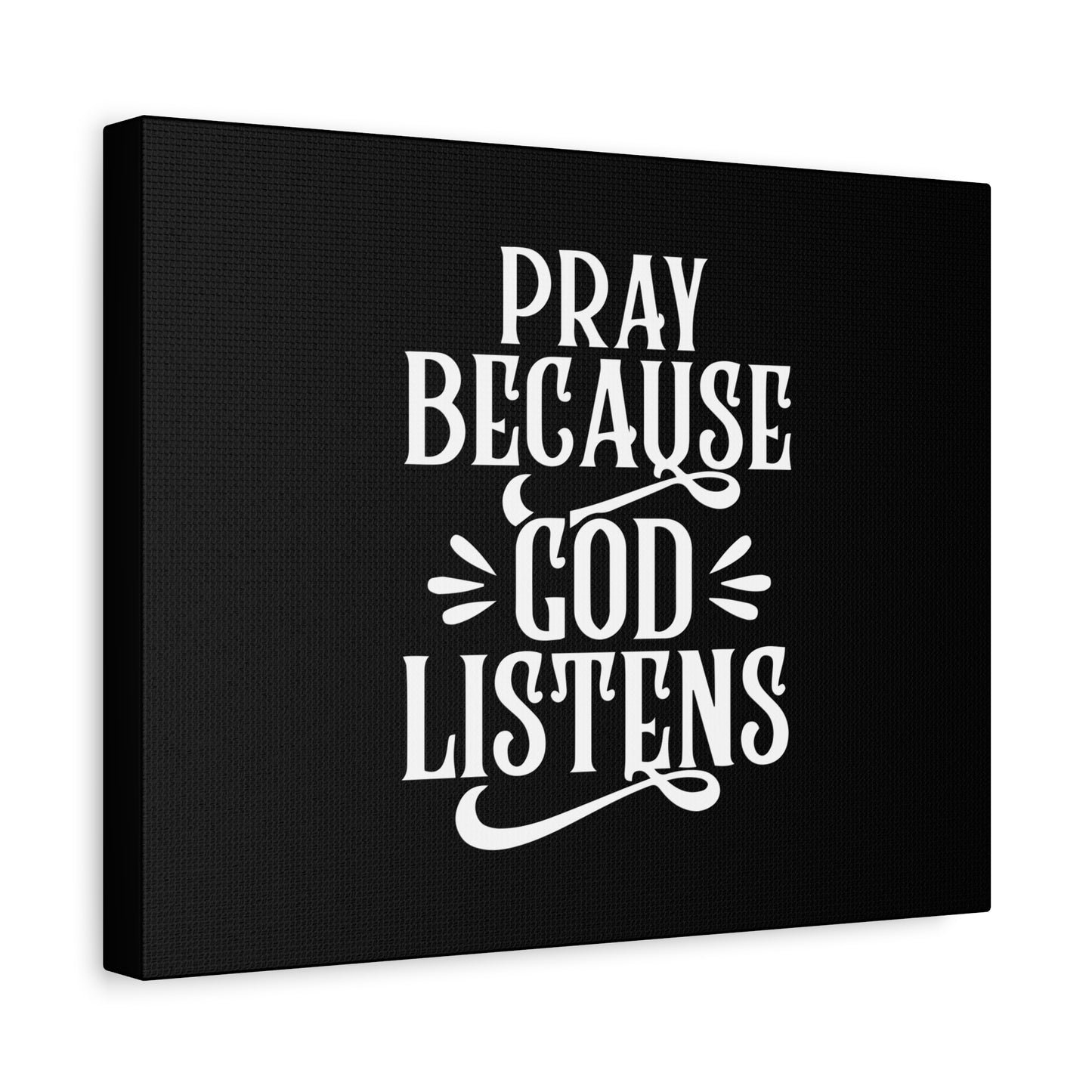 Scripture Canvas God Listens Psalm 34:17 Black Christian Wall Art Bible Verse Print Ready to Hang
