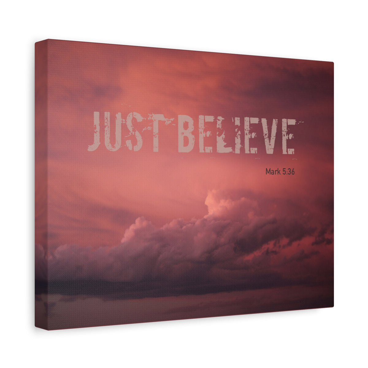 Scripture Canvas Just Believe Red Mark 5:36 Christian Wall Art Bible Verse Print Ready to Hang