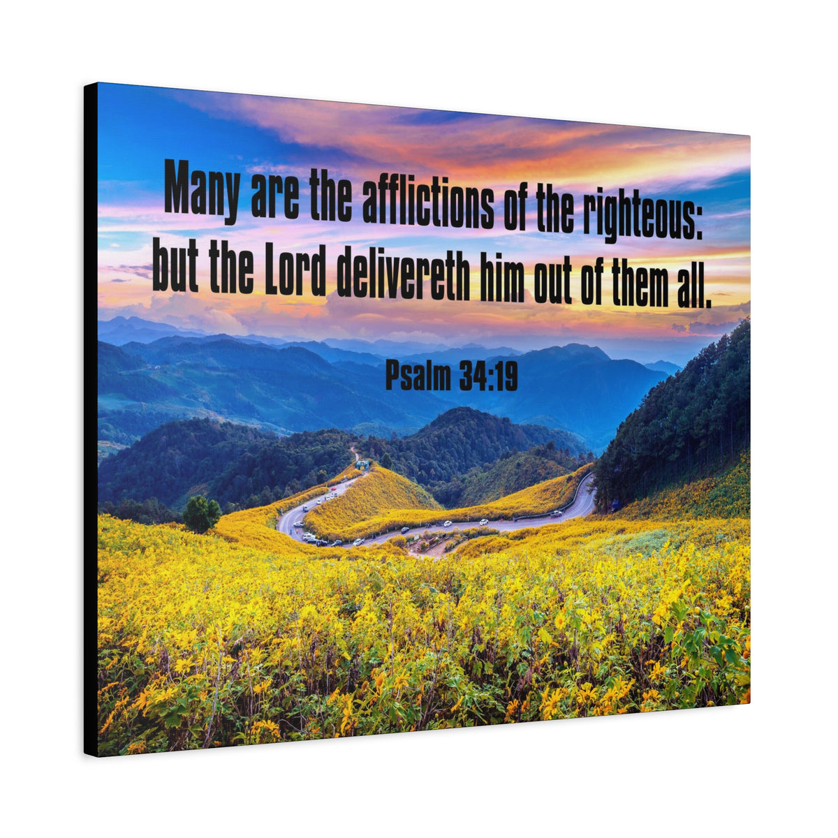 Scripture Canvas Afflictions of the Righteous Psalm 34:19 Christian Wall Art Bible Verse Print Ready to Hang