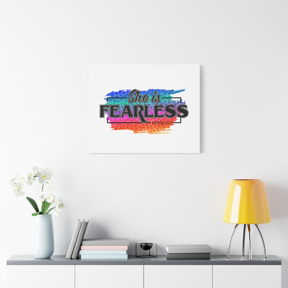 Scripture Canvas She Is Fearless Proverbs 31:25 Christian Wall Art Bible Verse Print Ready to Hang