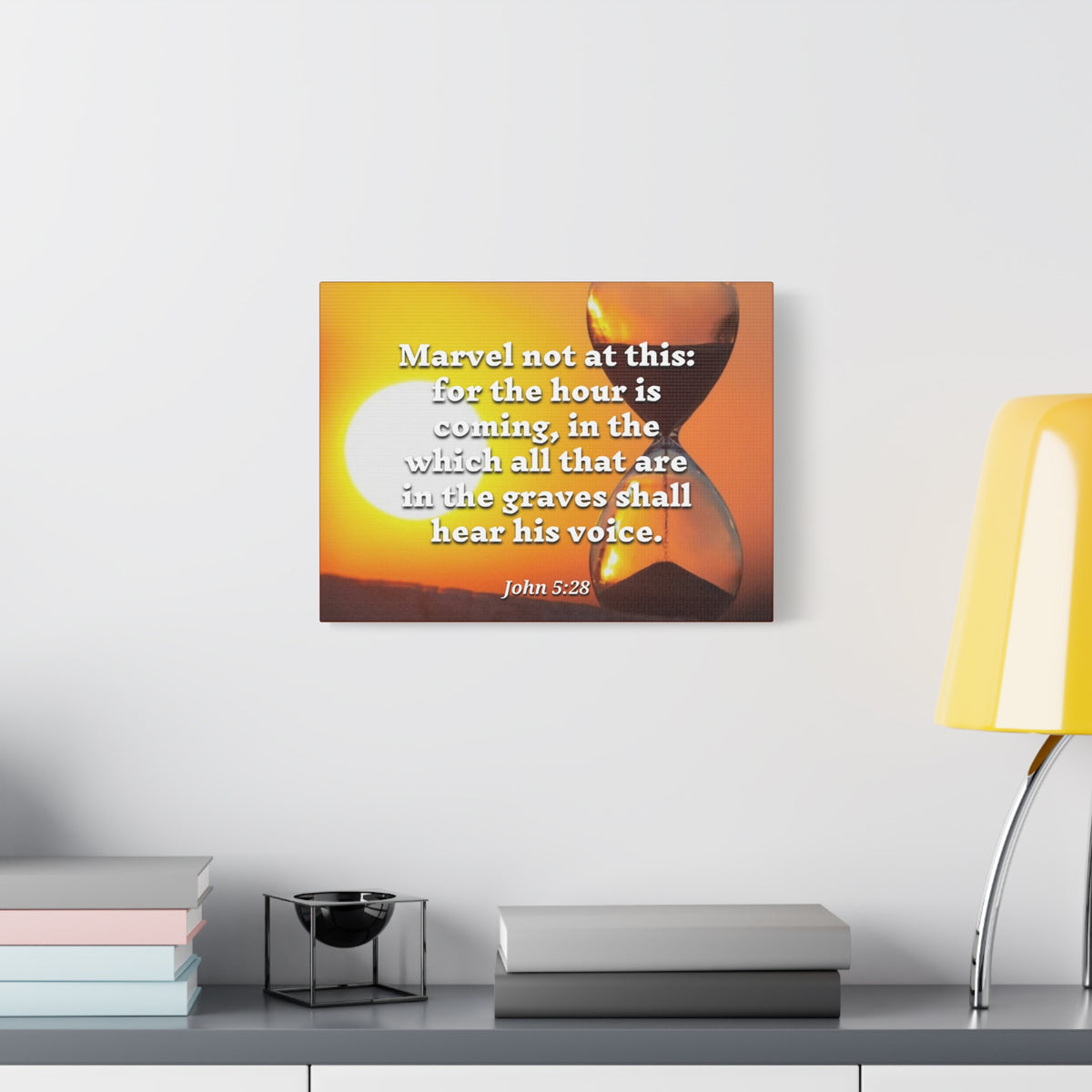 Scripture Canvas Hear His Voice John 5:28 Christian Wall Art Bible Verse Print Ready to Hang