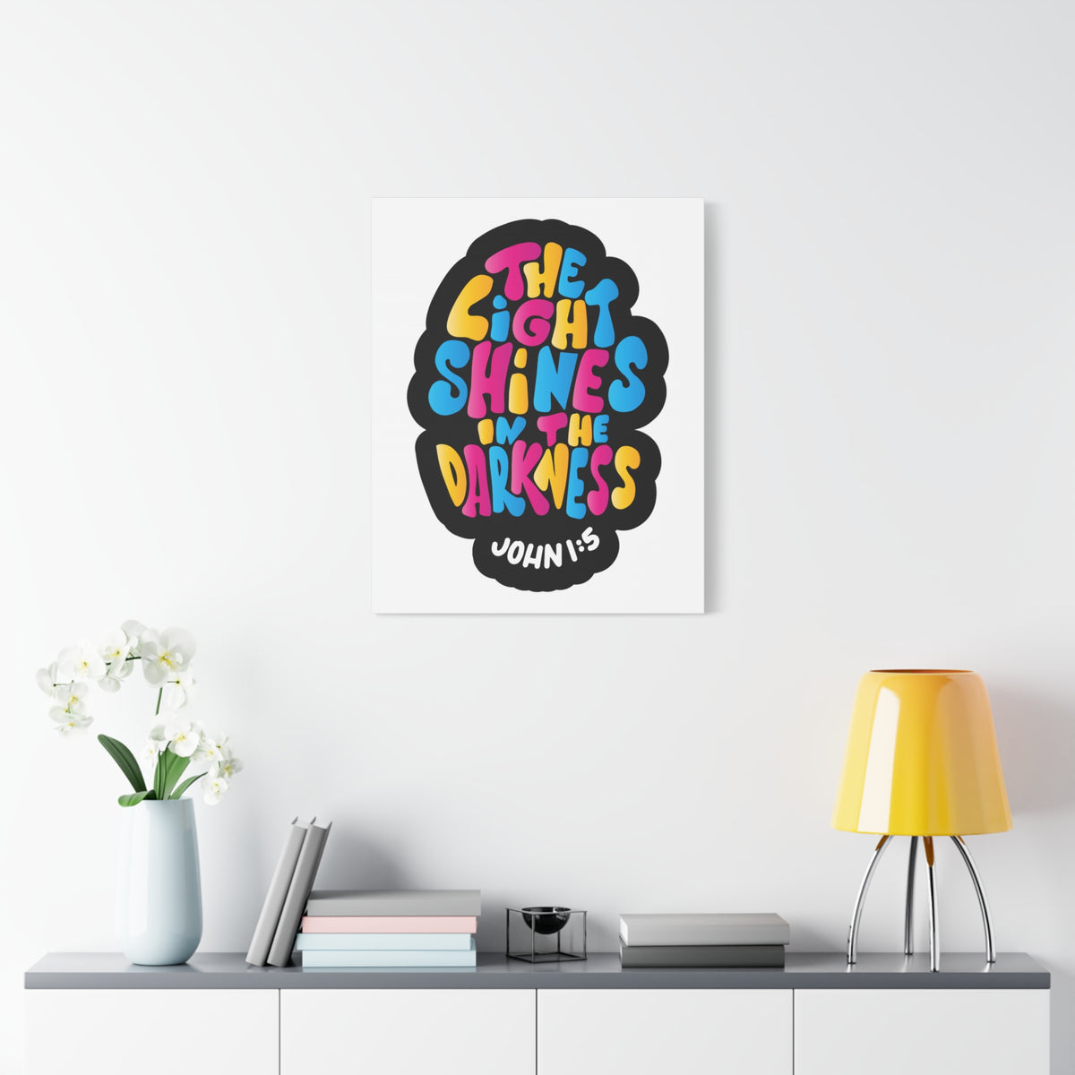 Scripture Canvas The Light Shines John 1:5 Christian Wall Art Bible Verse Print Ready to Hang