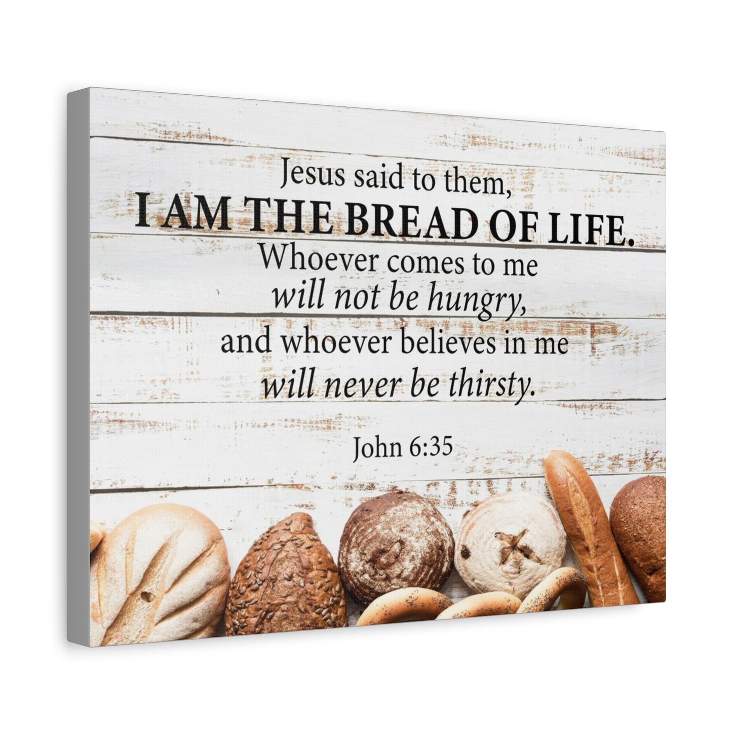 Bible Verse Canvas Bread of Life John 6:35 Scripture Wall Art Christian Home Decor