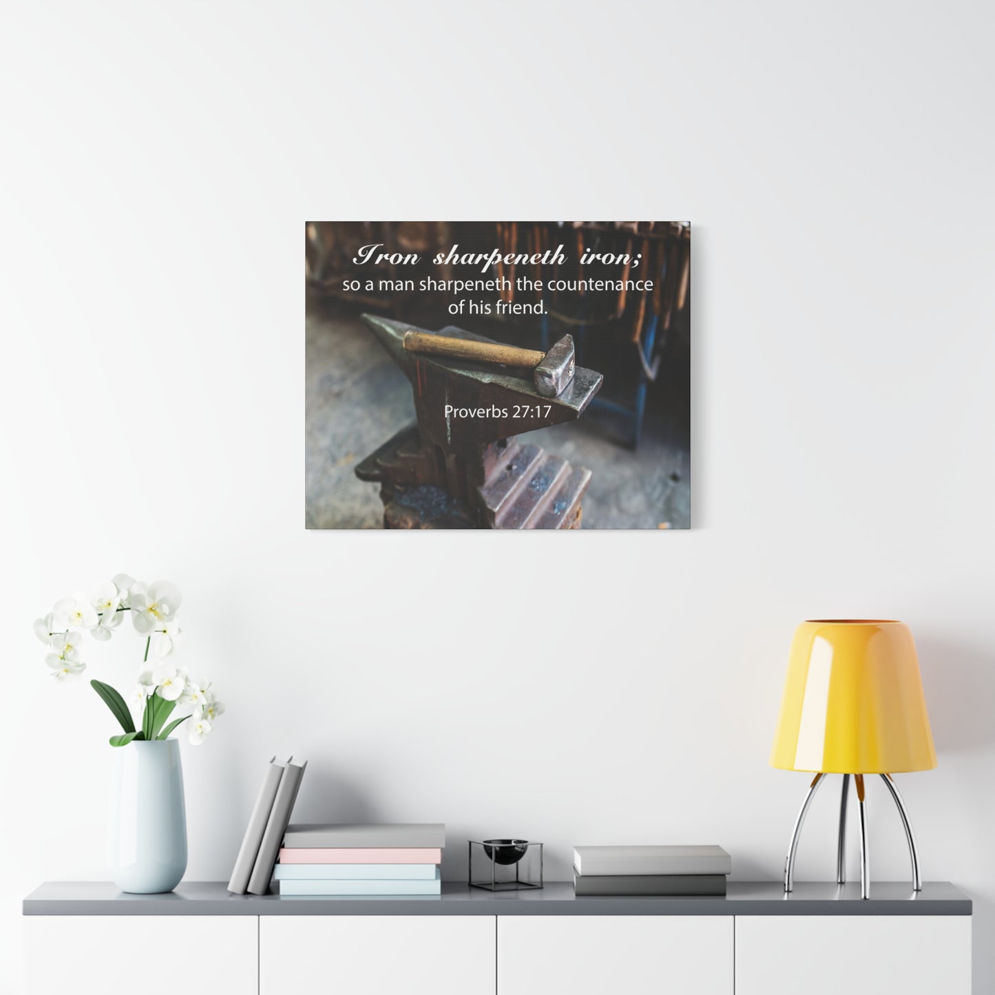 Scripture Canvas Iron Sharpeneth Iron Proverbs 27:17 Christian Wall Art Bible Verse Print Ready to Hang