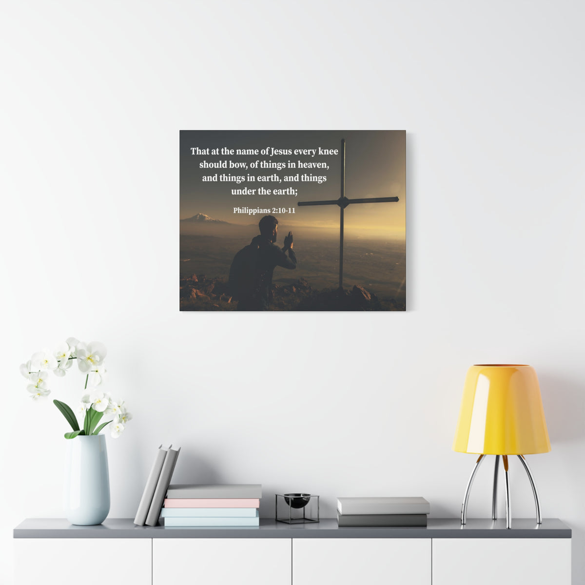 Scripture Canvas Every Knee Shall Bow Philippians 2:10-11 Christian Wall Art Bible Verse Print Ready to Hang