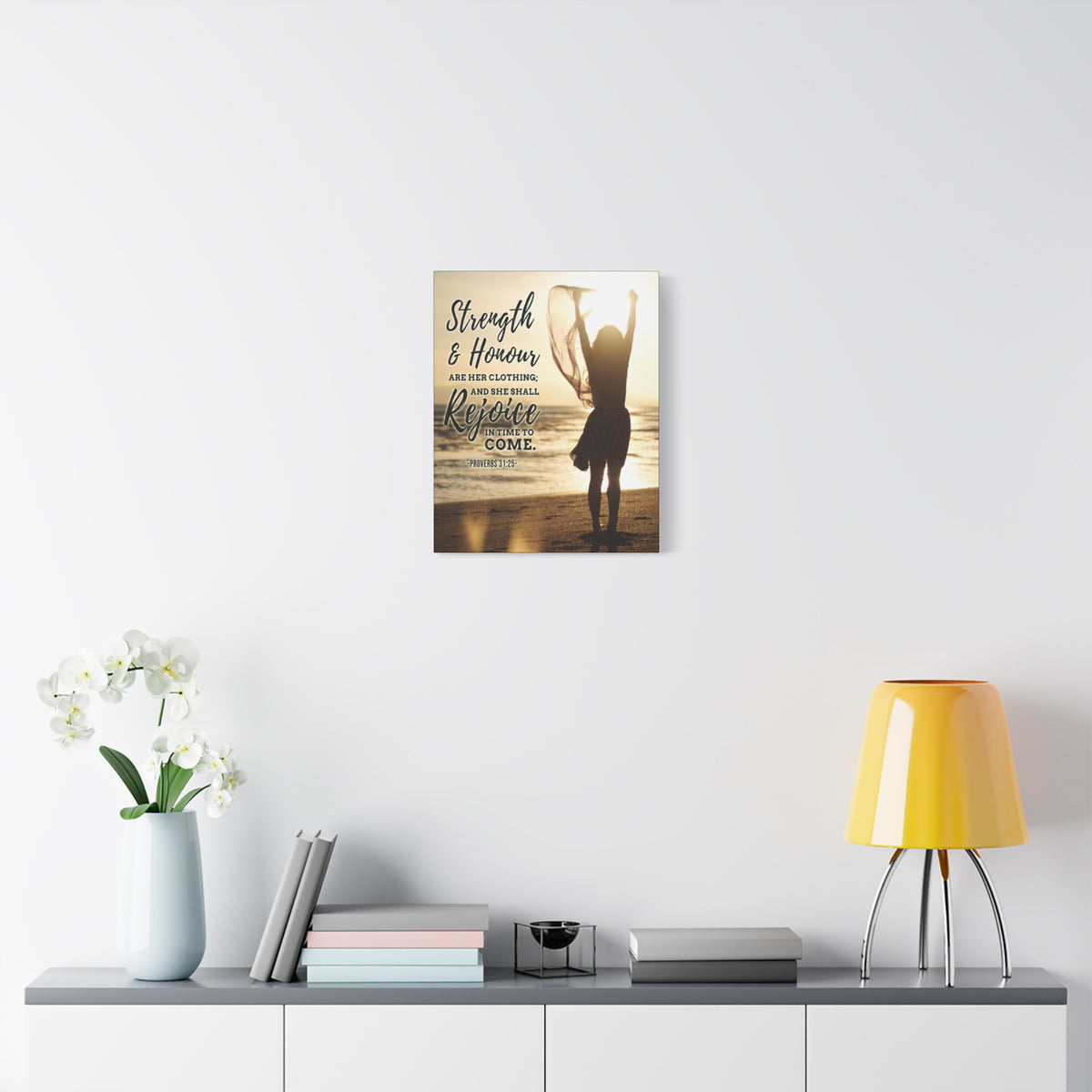 Scripture Canvas Strength and Honour Proverbs 31:25 Christian Wall Art Bible Verse Print Ready to Hang