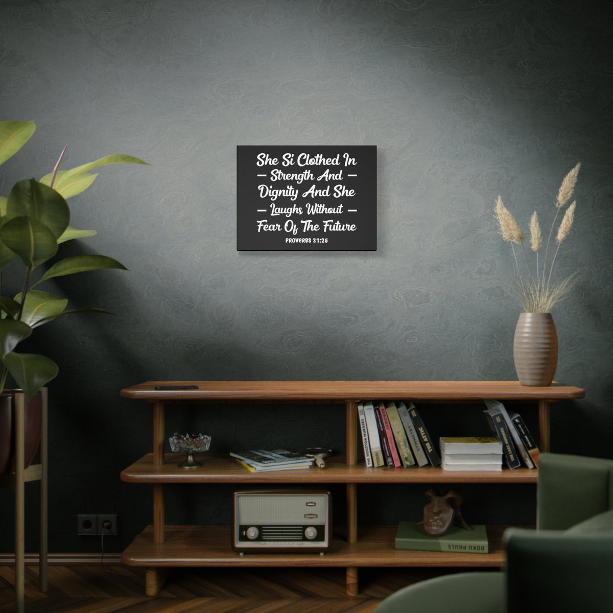 Scripture Canvas Clothed In Strength Proverbs 31:25 Christian Wall Art Bible Verse Print Ready to Hang