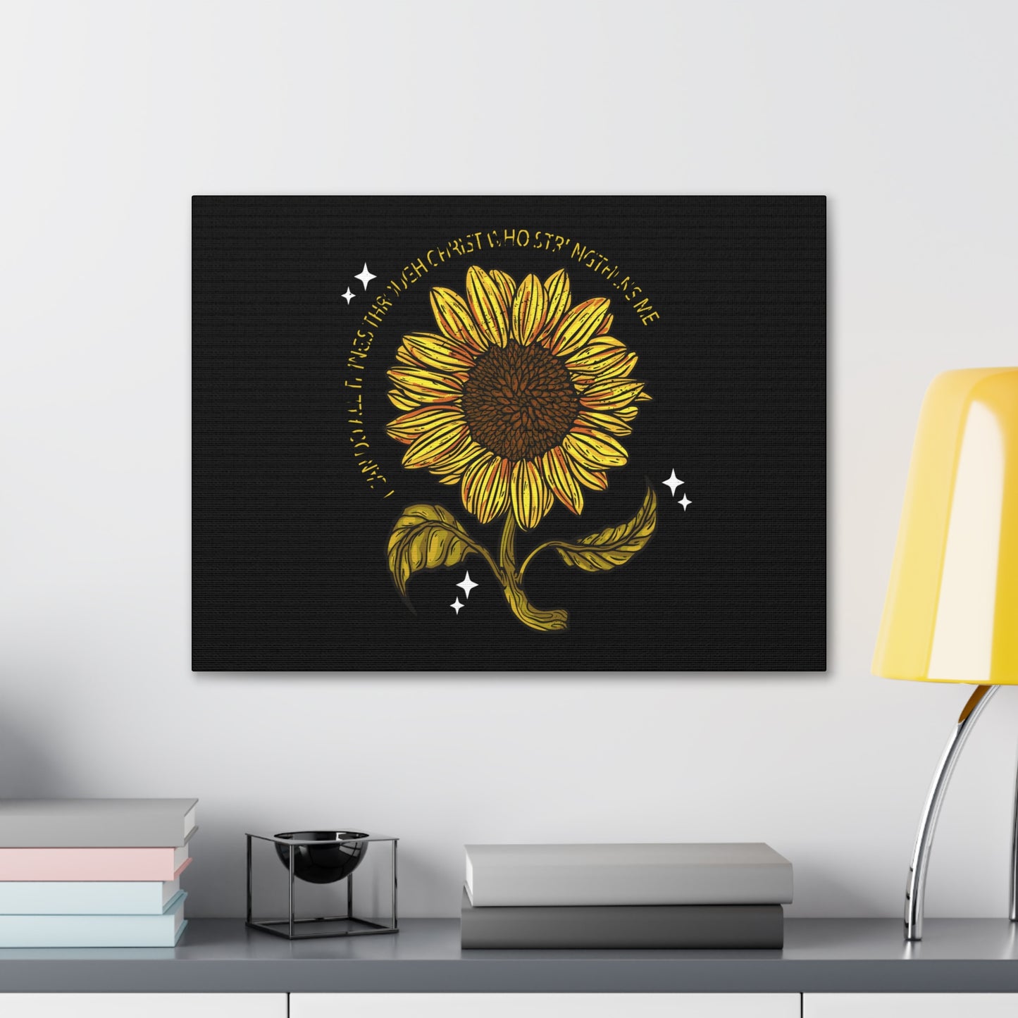 Through Christ Sunflower Philippians 4:13 Christian Wall Art Bible Verse Print Ready to Hang