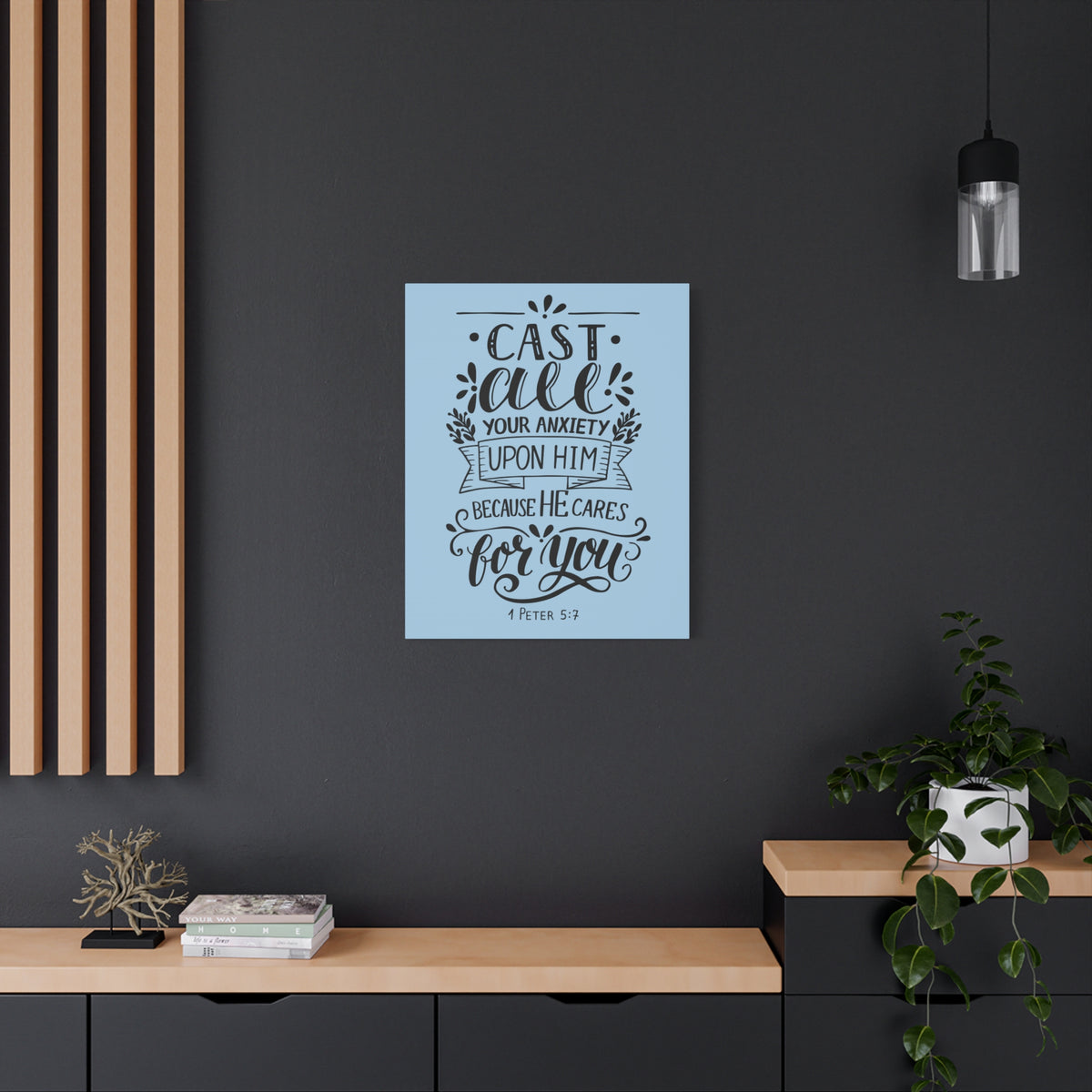 Scripture Canvas He Cares For You 1 Peter 5:7 Christian Wall Art Bible Verse Print Ready to Hang