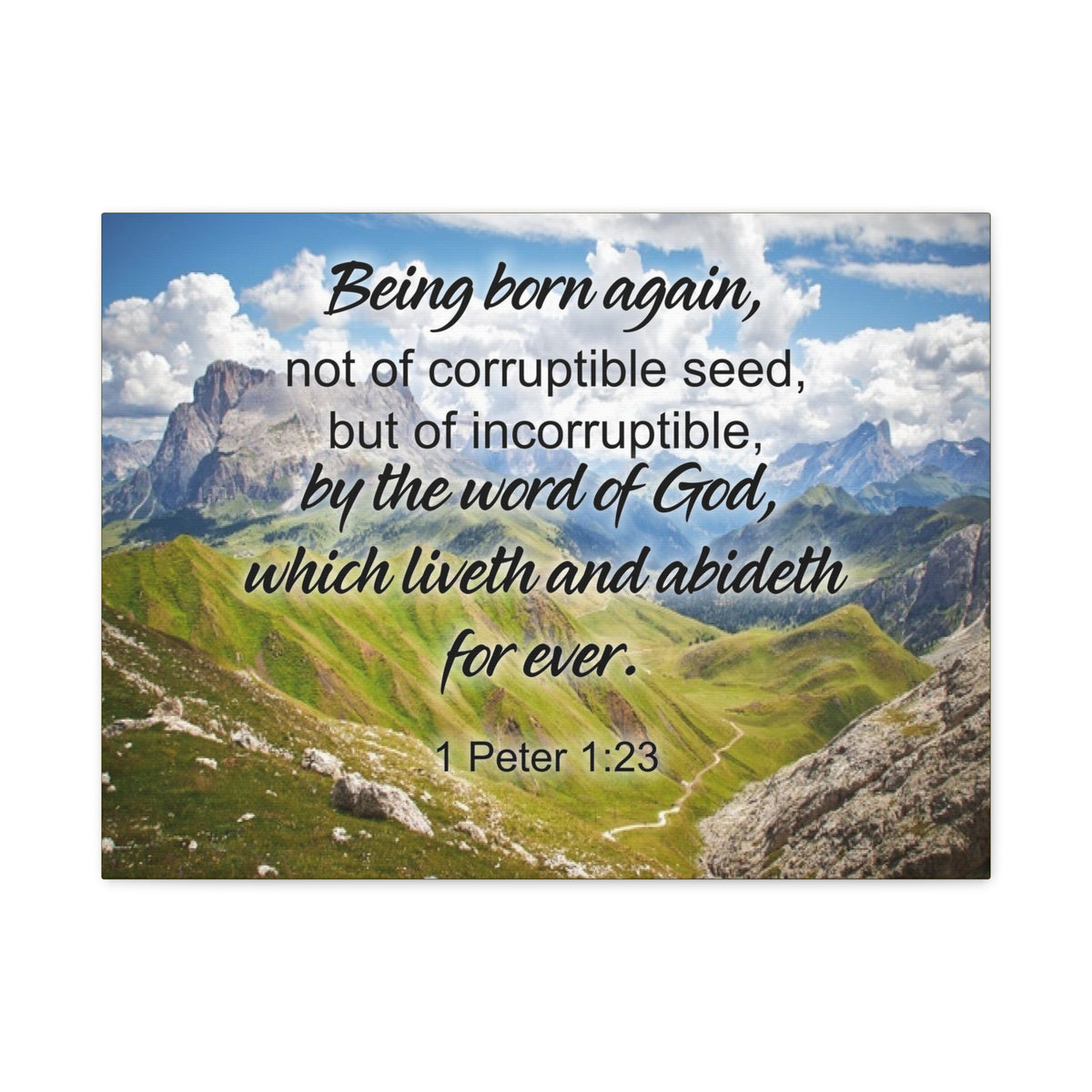 Scripture Canvas Being Born Again 1 Peter 1:23 Christian Wall Art Bible Verse Print Ready to Hang