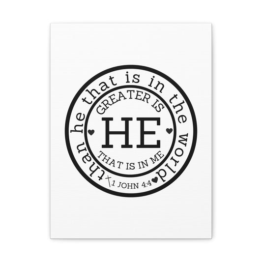 1 John 4:4 Greater is He Bible Verse Canvas Christian Wall Art Ready to Hang Unframed
