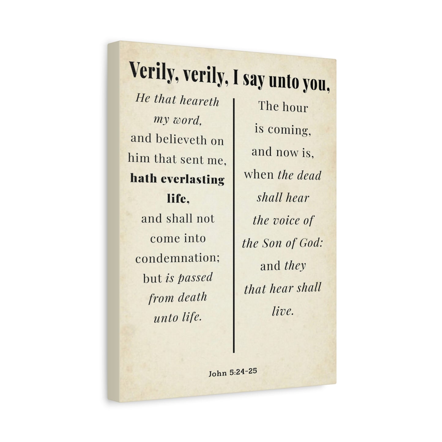 Scripture Walls John 5:24-25 Regeneration and Eternal Life Bible Verse Canvas Christian Wall Art Ready to Hang Unframed