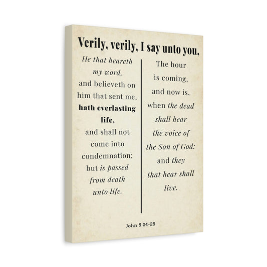 Scripture Walls John 5:24-25 Regeneration and Eternal Life Bible Verse Canvas Christian Wall Art Ready to Hang Unframed