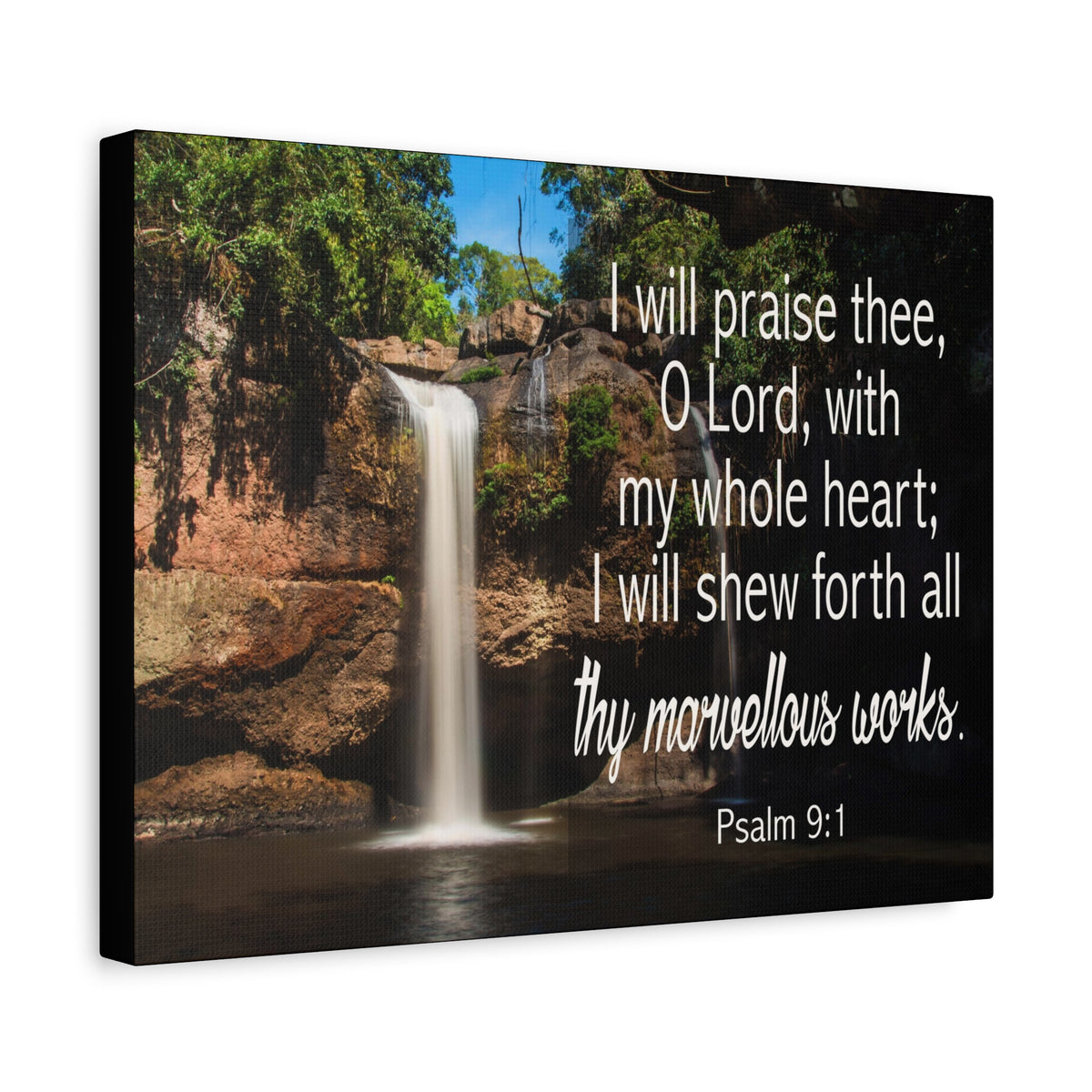 Scripture Canvas I Will Praise Thee Psalm 9:1 Christian Wall Art Bible Verse Print Ready to Hang