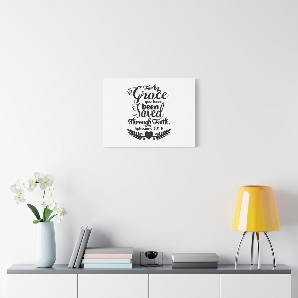 Scripture Canvas For By Grace Ephesians 2:8-9 Christian Wall Art Bible Verse Print Ready to Hang