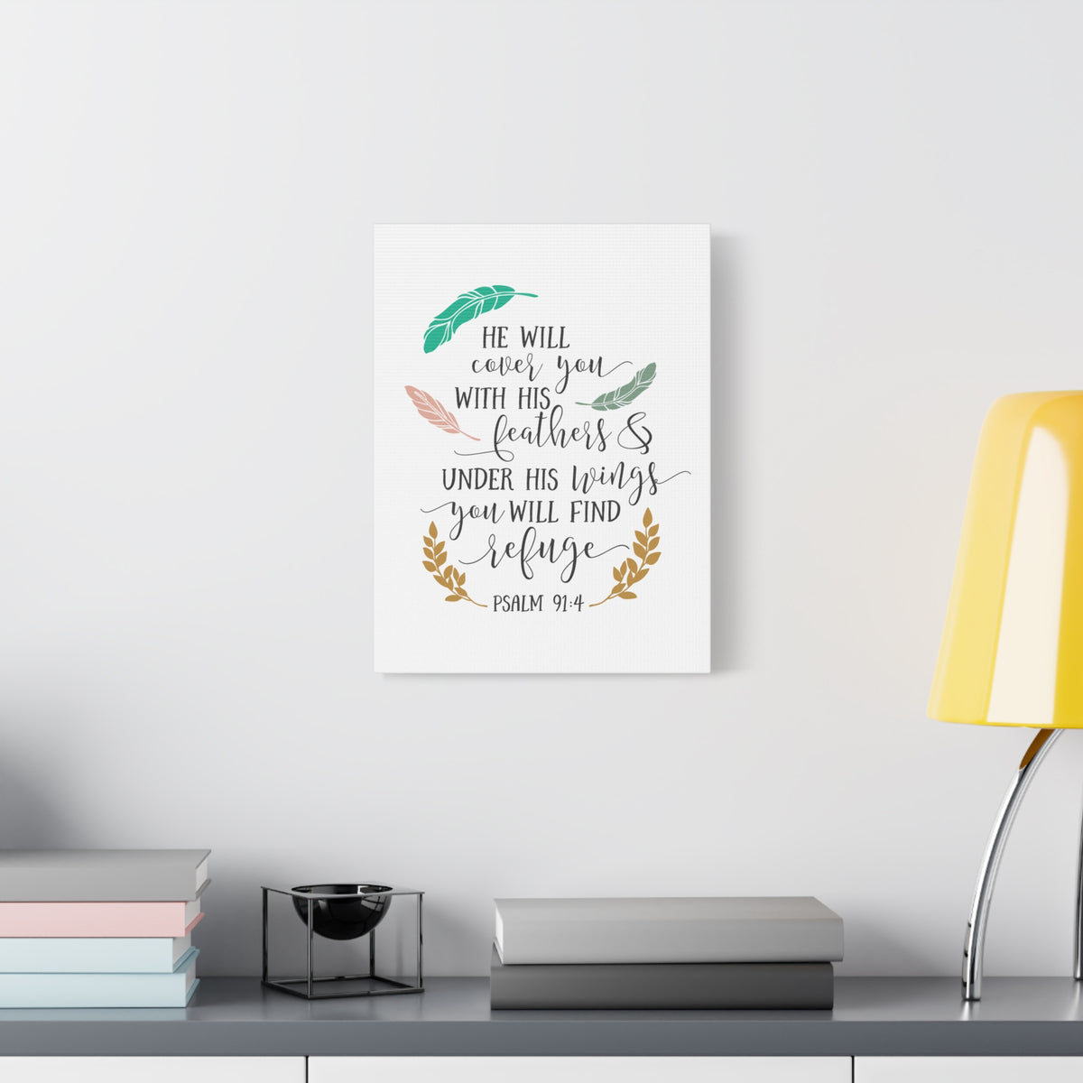 Scripture Canvas He Will Cover You Psalm 91:4 Christian Wall Art Bible Verse Print Ready to Hang