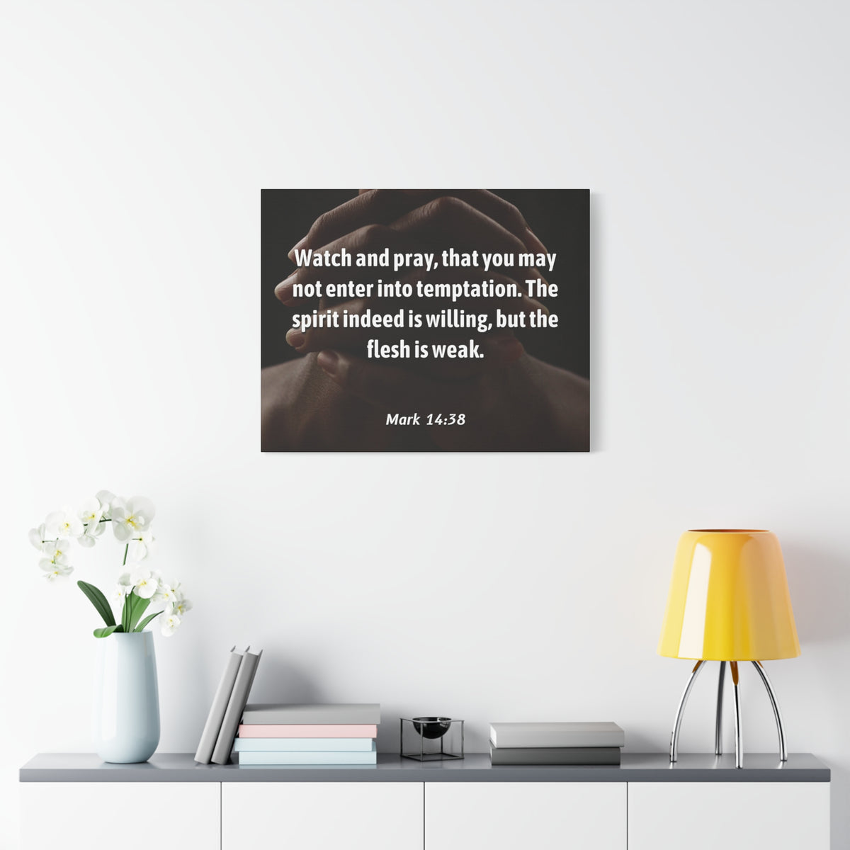Scripture Canvas Temptation Mark 14:38 Christian Wall Art Bible Verse Print Ready to Hang