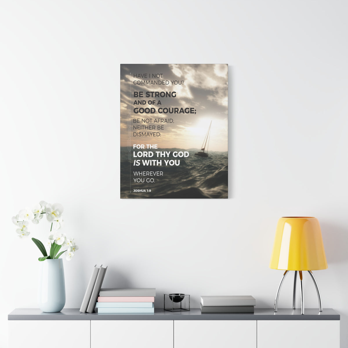 Scripture Canvas Good Courage Joshua 1:9 Sea Christian Wall Art Bible Verse Print Ready to Hang