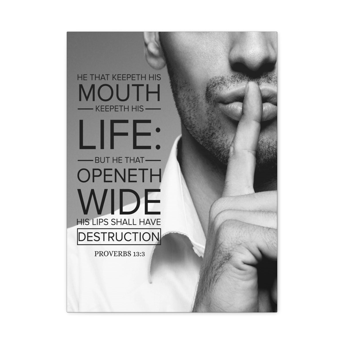 Scripture Canvas He That Keepeth His Mouth Proverbs 13:3 Christian Wall Art Bible Verse Print Ready to Hang