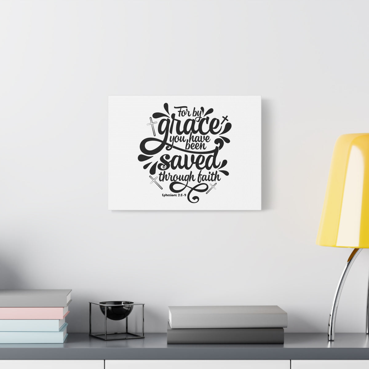 Scripture Canvas Saved By Grace Cross Ephesians 2:8-9 Christian Wall Art Bible Verse Print Ready to Hang