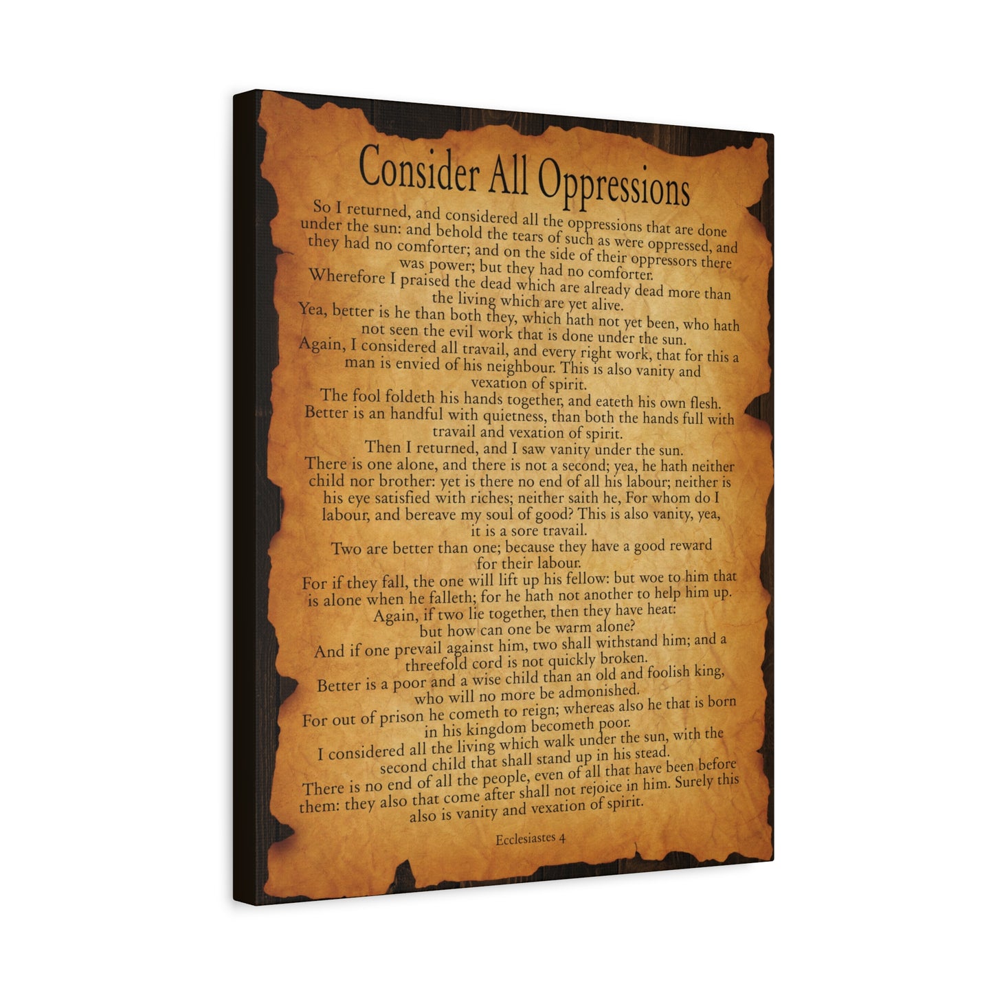 Scripture Walls Consider All Oppressions Ecclesiastes 4 Gold Brown Bible Verse Canvas Christian Wall Art Ready to Hang