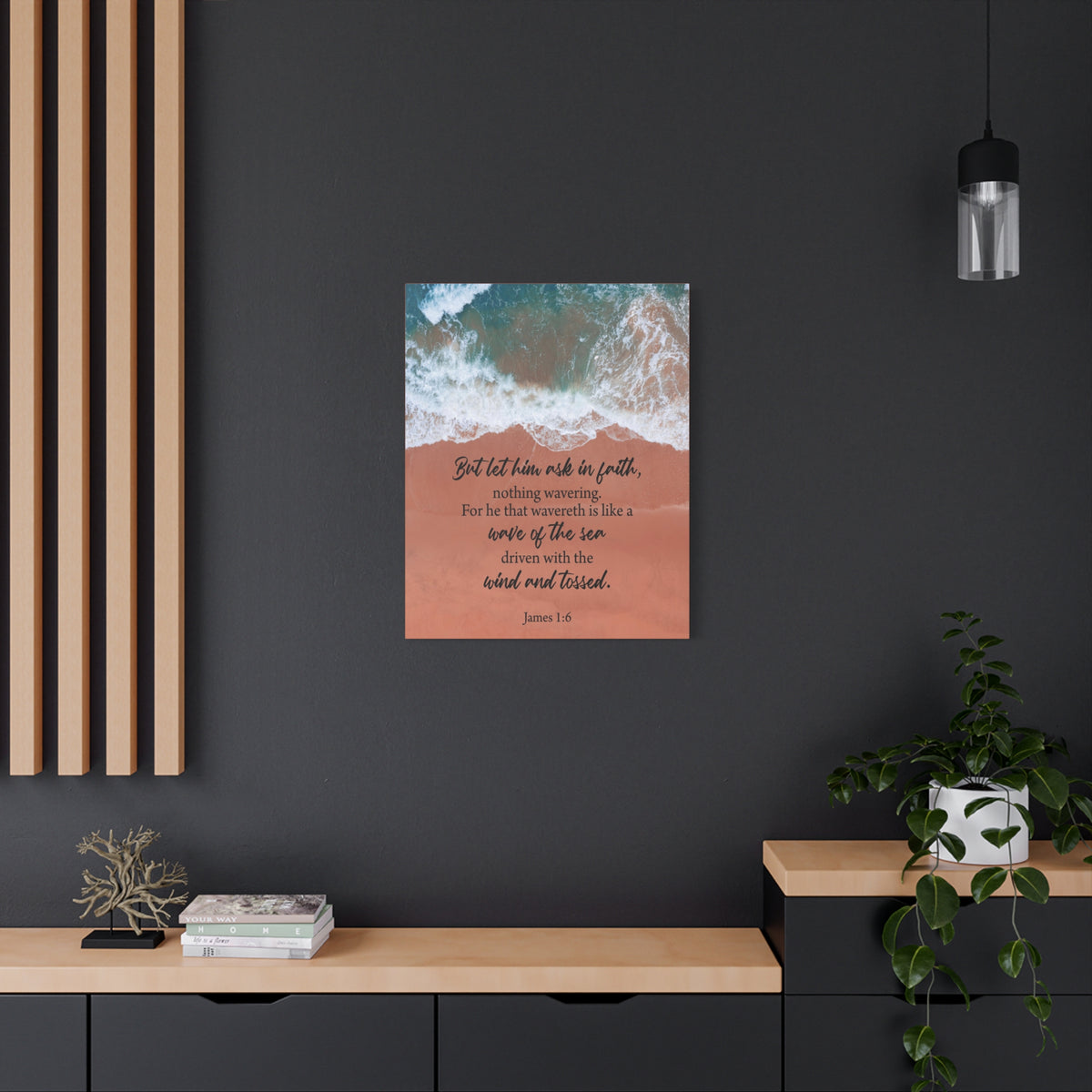 Scripture Canvas Wave of the Sea James 1:6 Christian Wall Art Bible Verse Print Ready to Hang