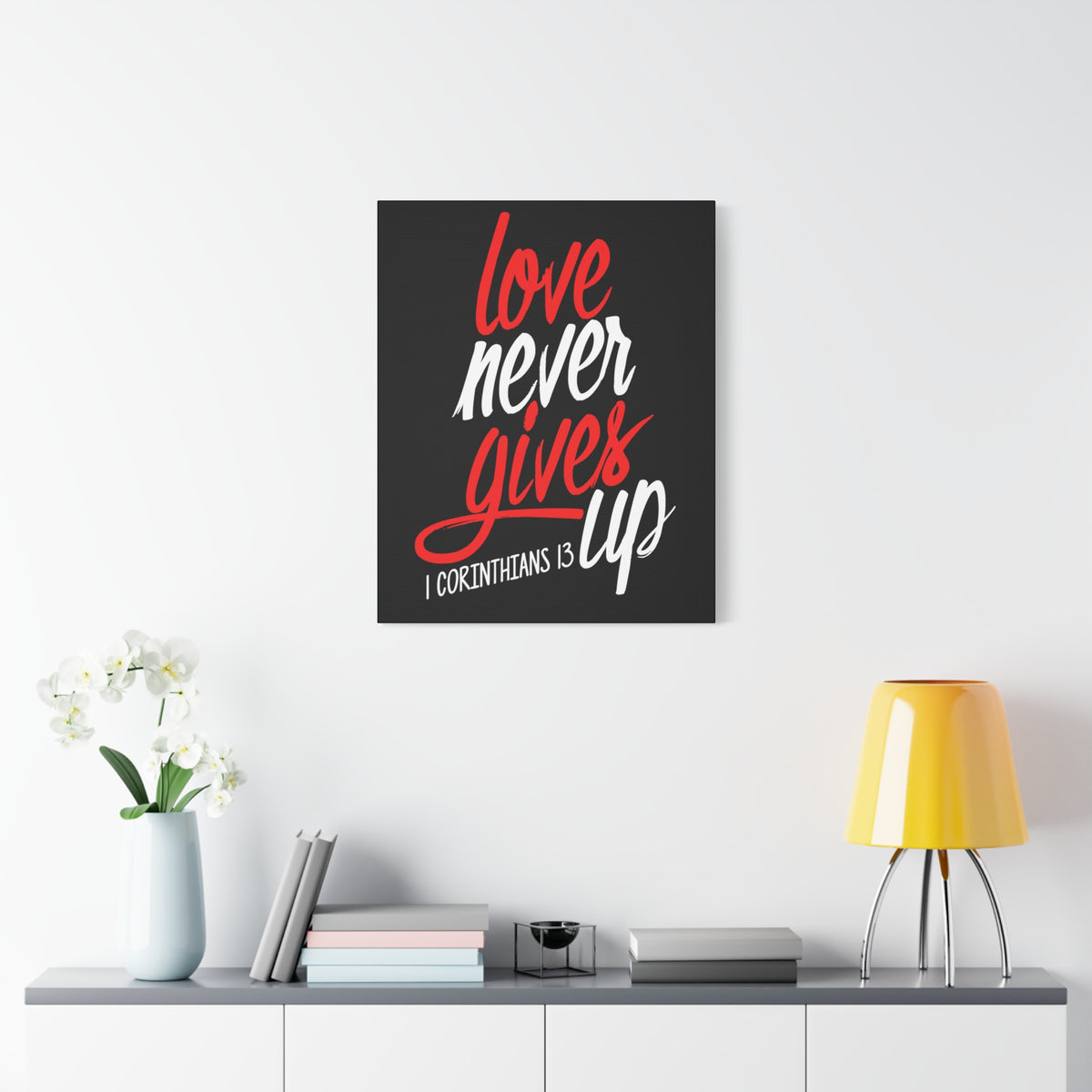 Scripture Canvas Love Never Gives Up 1 Corinthians 13 Christian Wall Art Bible Verse Print Ready to Hang