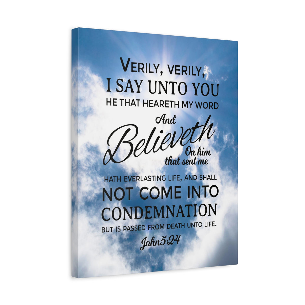 Scripture Canvas Everlasting Life John 5:24 Christian Wall Art Bible Verse Print Ready to Hang