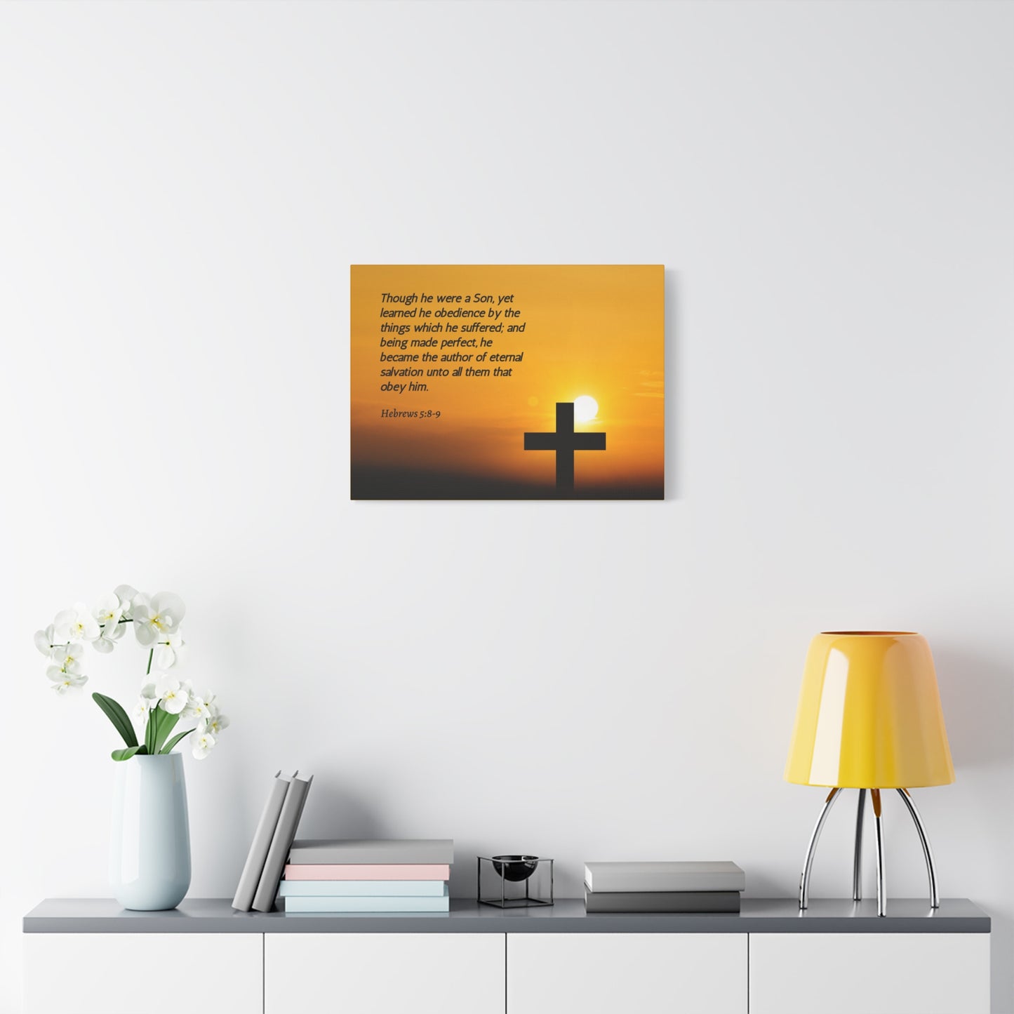 Scripture Canvas Eternal Salvation Hebrews 5:8-9 Christian Wall Art Bible Verse Print Ready to Hang