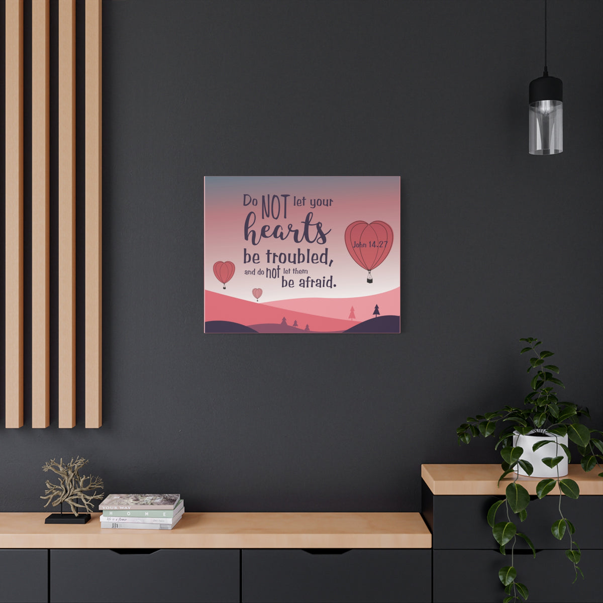Scripture Canvas Your Hearts Pink John 14:27 Christian Wall Art Bible Verse Print Ready to Hang
