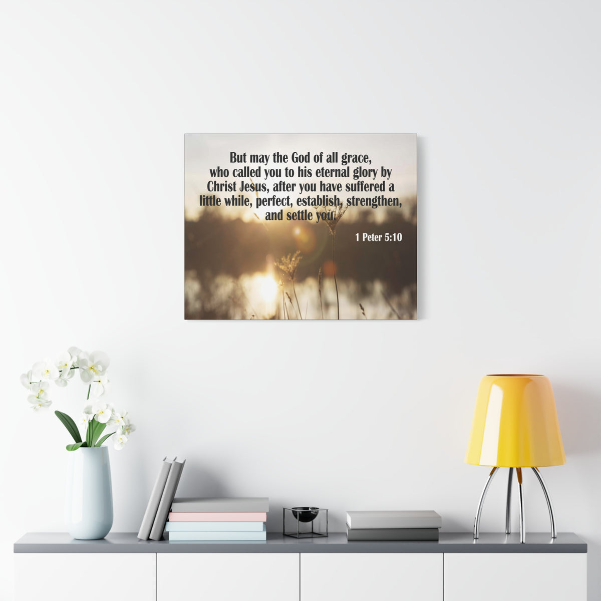 Scripture Canvas God of All Grace 1 Peter 5:10 Christian Wall Art Bible Verse Print Ready to Hang