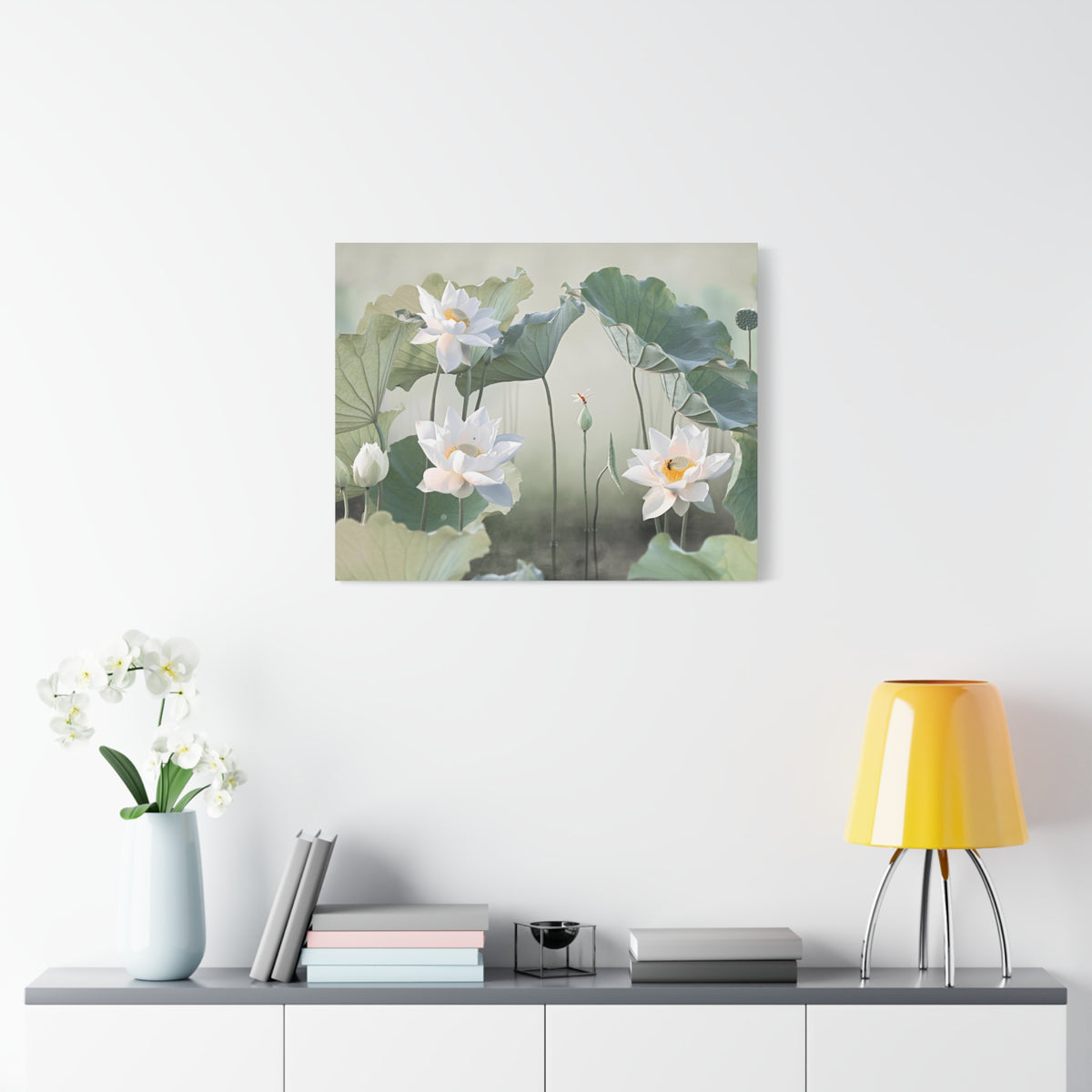 Beautiful White Lotus Flower Canvas Wall Art for Home Decor Ready-to-Hang