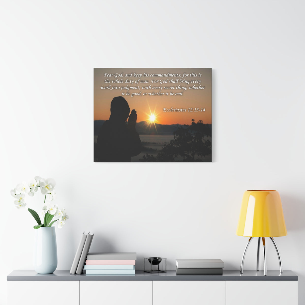 Scripture Canvas Fear God Ecclesiastes 12:13-14 Christian Wall Art Bible Verse Print Ready to Hang