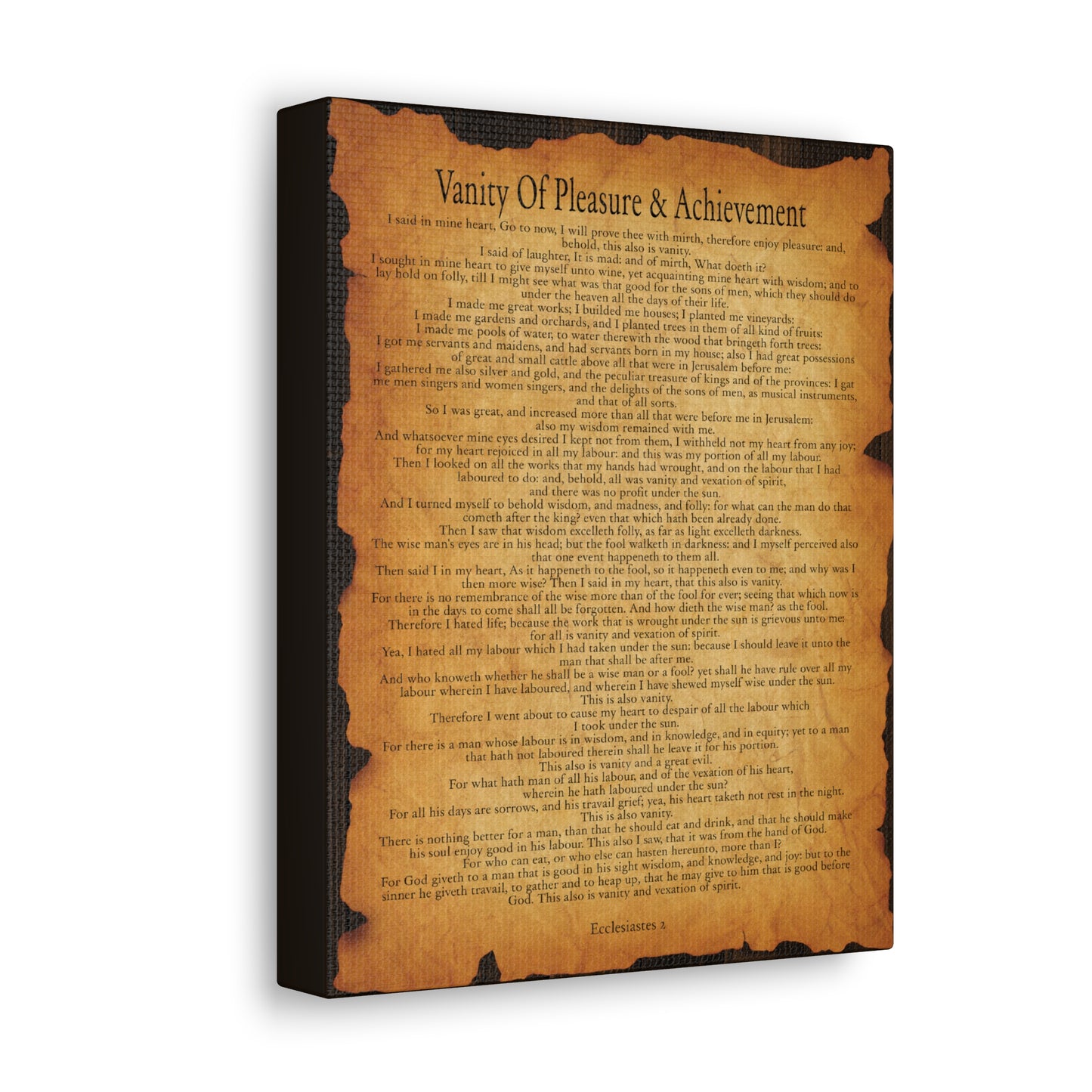 Vanity Of Pleasure & Achievement Ecclesiastes 2 Gold Brown Bible Verse Canvas Christian Wall Art Ready to Hang