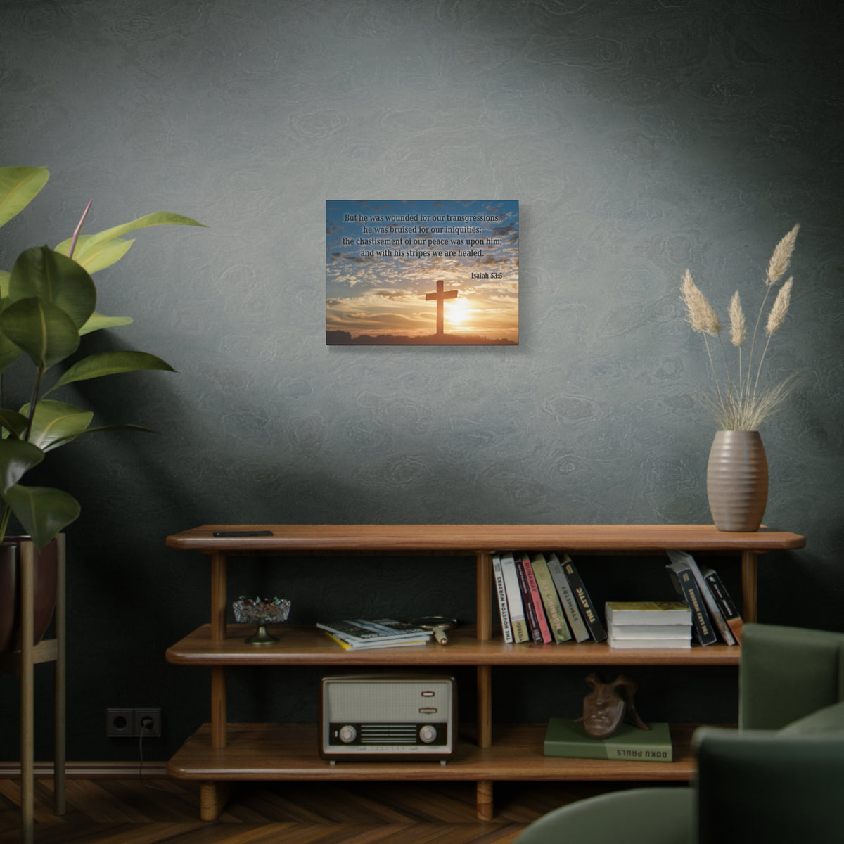 Scripture Canvas Wounded For Our Transgressions Isaiah 53:5 Christian Wall Art Bible Verse Print Ready to Hang