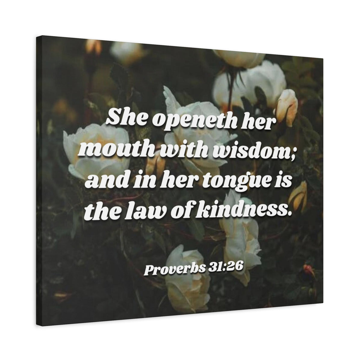 Scripture Canvas The Law Of Kindness Proverbs 31:26 Christian Wall Art Bible Verse Print Ready to Hang
