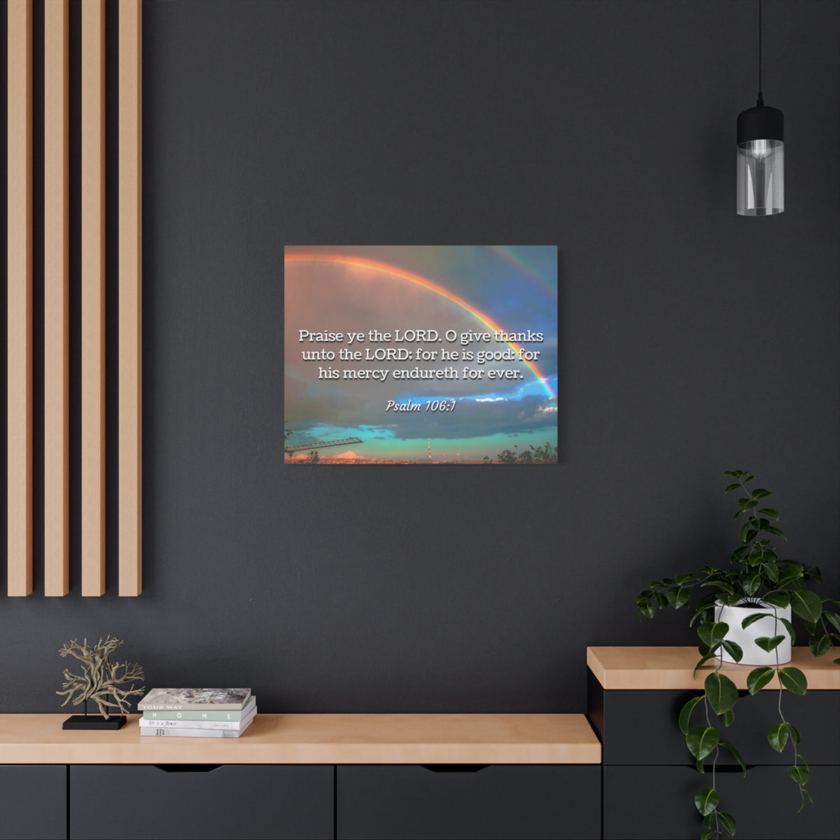 Scripture Canvas Praise Ye Psalm 106:1 Christian Wall Art Bible Verse Print Ready to Hang