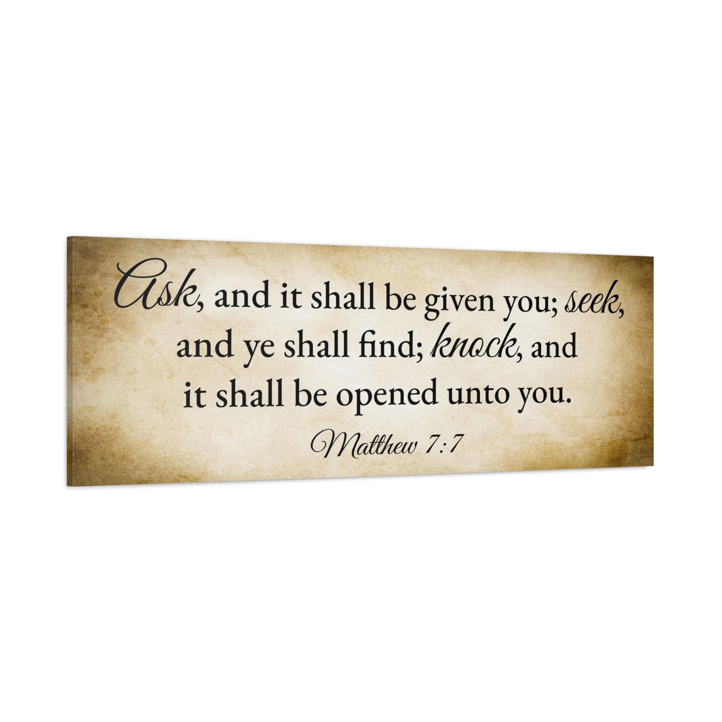 Scripture Walls Matthew 7:7 Gold Bible Verse Canvas Christian Wall Art Ready to Hang Unframed