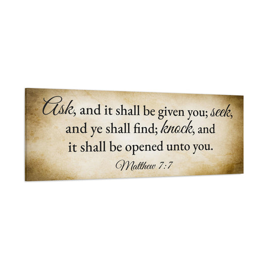Scripture Walls Matthew 7:7 Gold Bible Verse Canvas Christian Wall Art Ready to Hang Unframed