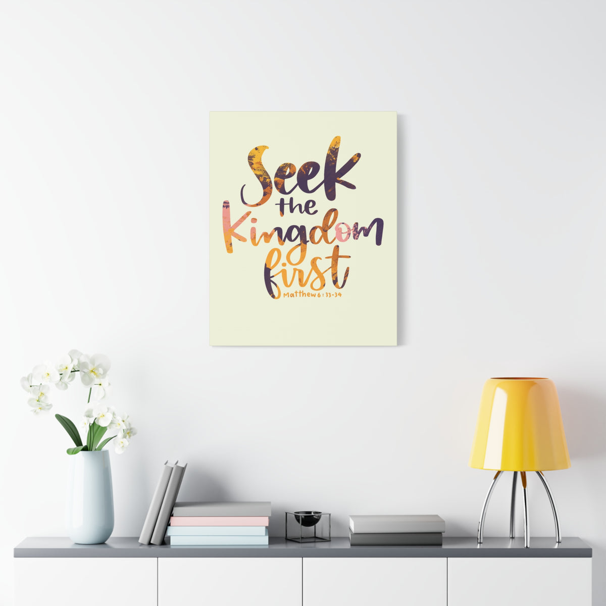 Scripture Canvas Seek The Kingdom First Matthew 6:33-34 Wall Art Bible Verse Print Ready to Hang