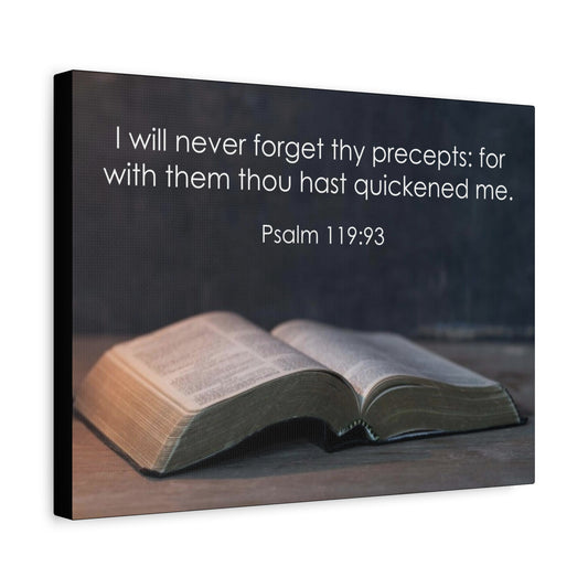 Bible Verse Canvas Never Forget Thy Precepts Psalm 119:93 Christian Home Décor Wall Art Scripture Ready to Hang Faith Print