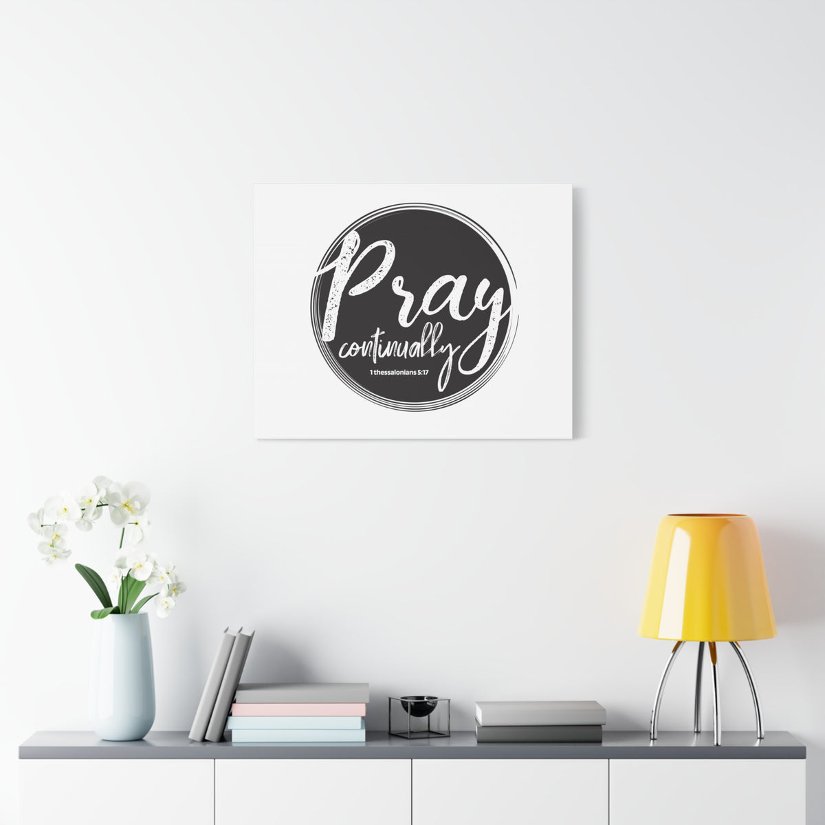 Scripture Canvas Pray Continually Gray Circle 1 Thessalonians 5:17 Christian Wall Art Bible Verse Print Ready to Hang