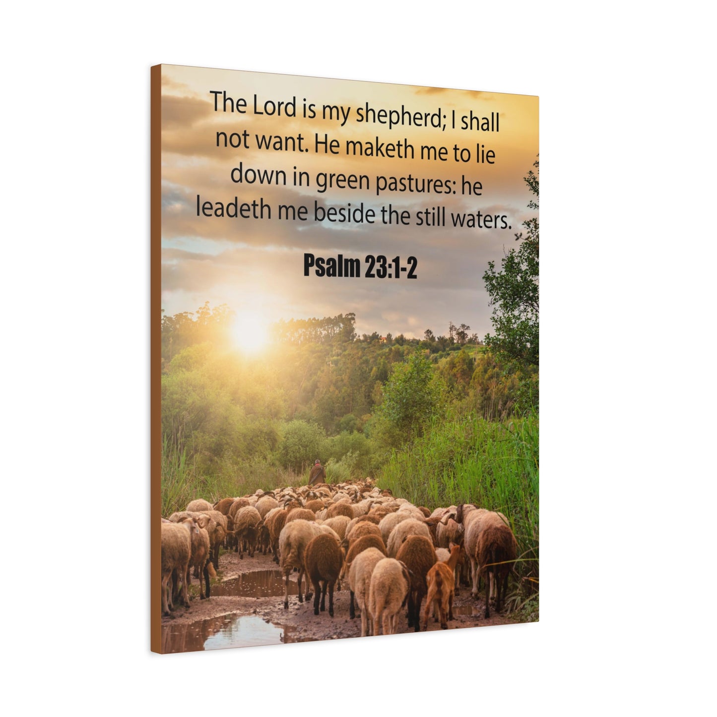 Scripture Canvas Green Pastures Psalm 23:1-2 Christian Wall Art Bible Verse Print Ready to Hang
