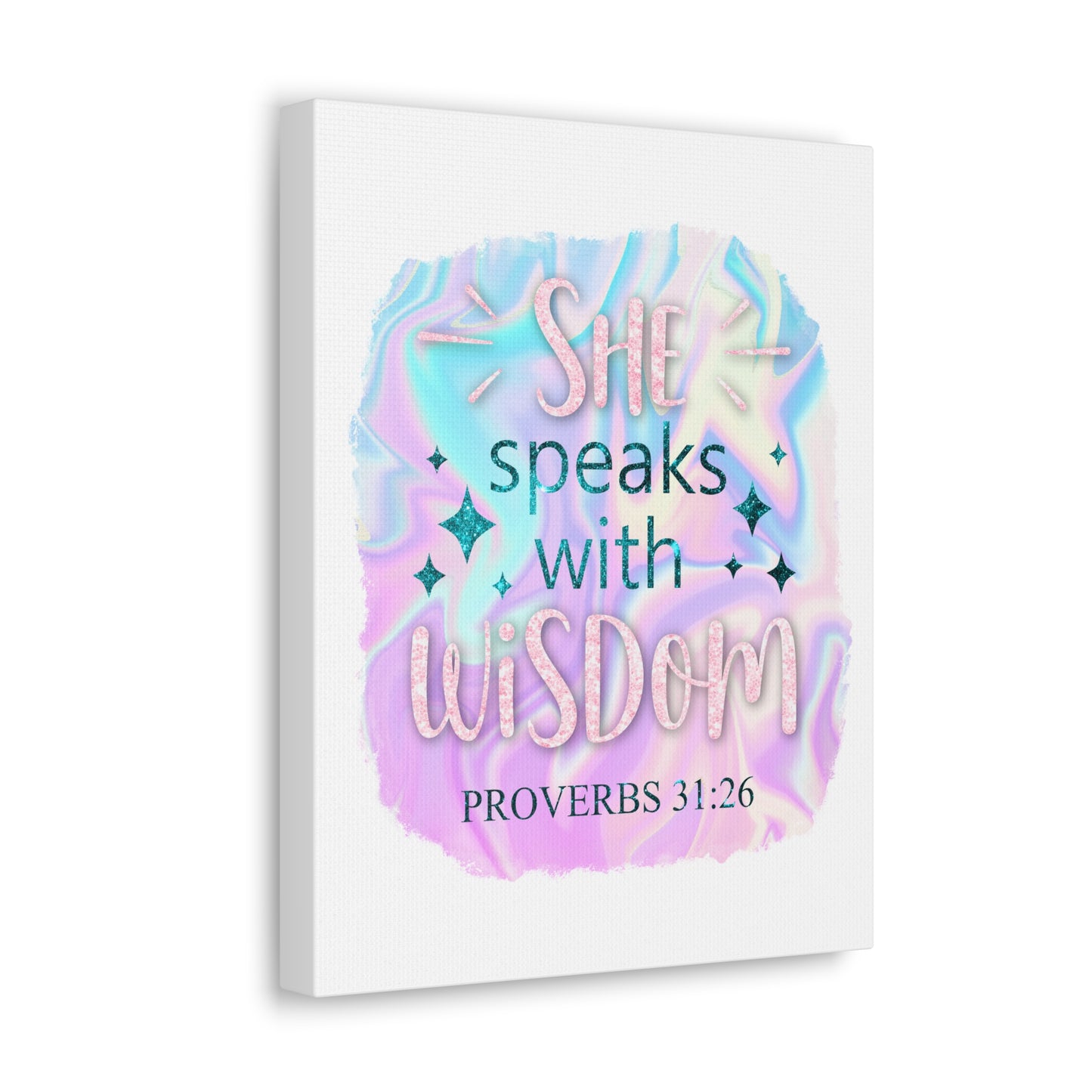 Proverbs 31:26 She Speaks With Wisdom Bible Verse Canvas Christian Wall Art Ready to Hang Unframed
