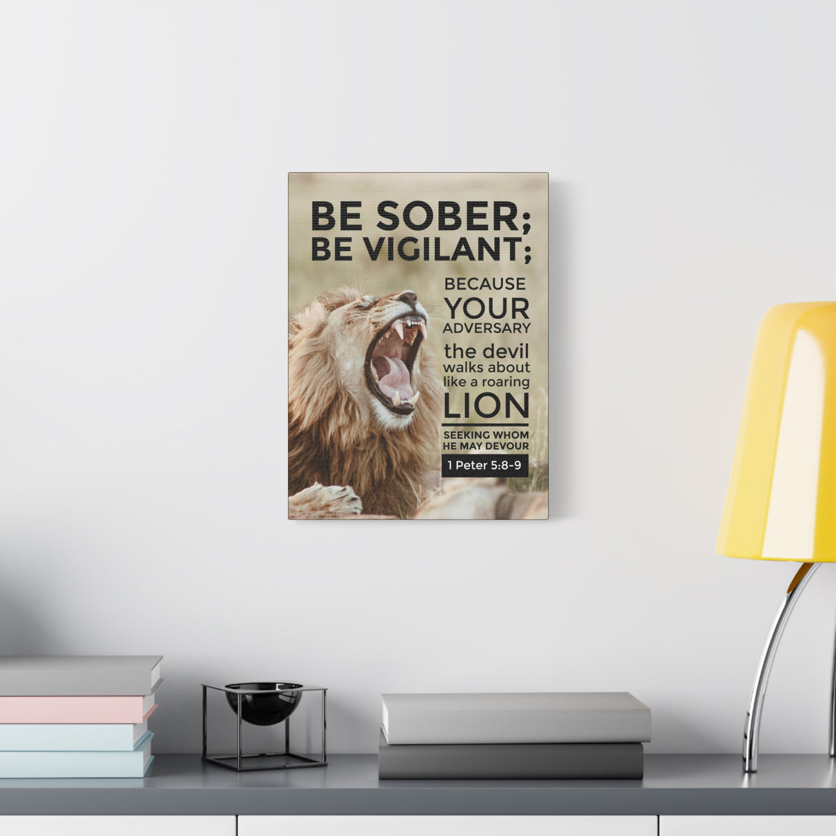 Scripture Canvas Be Sober Be Vigilant 1 Peter 5:8-9 Christian Wall Art Bible Verse Print Ready to Hang