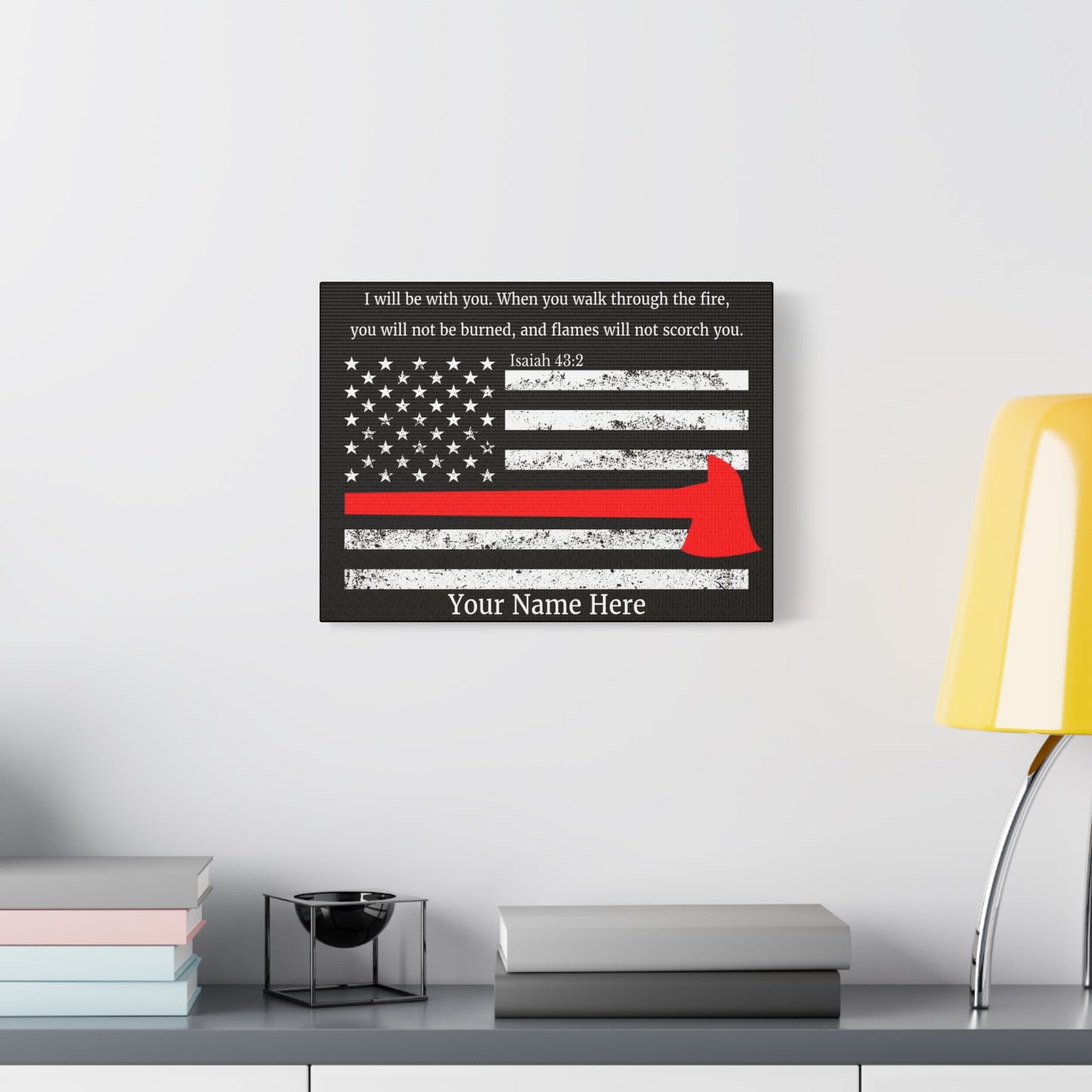 Scripture Walls Personalized Firefighter Isaiah 43:2 Bible Canvas Christian Wall Art Ready to Hang Unframed
