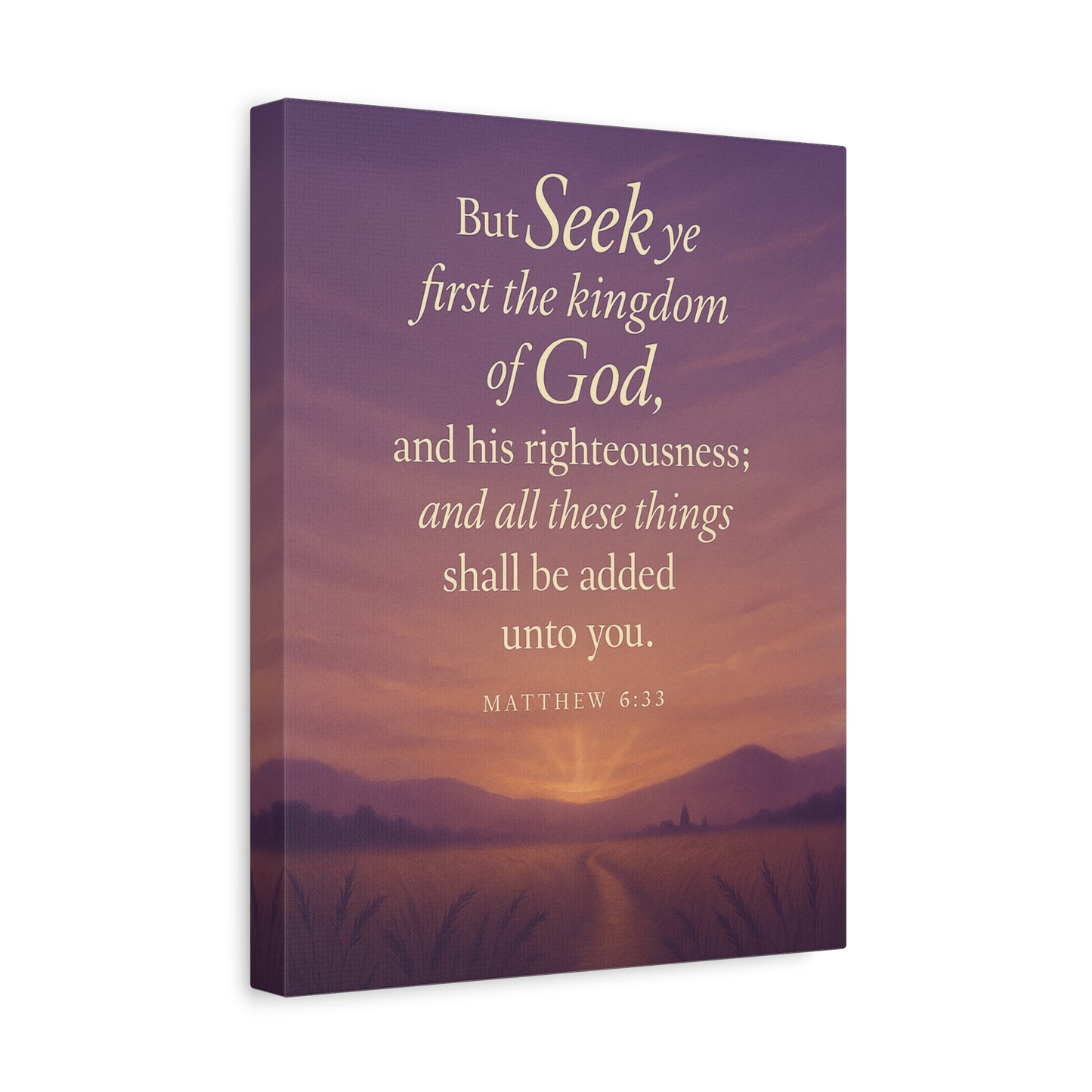 Bible Verse Canvas Matthew 6:33 Christian Home Décor Wall Art Scripture Ready to Hang Faith Print