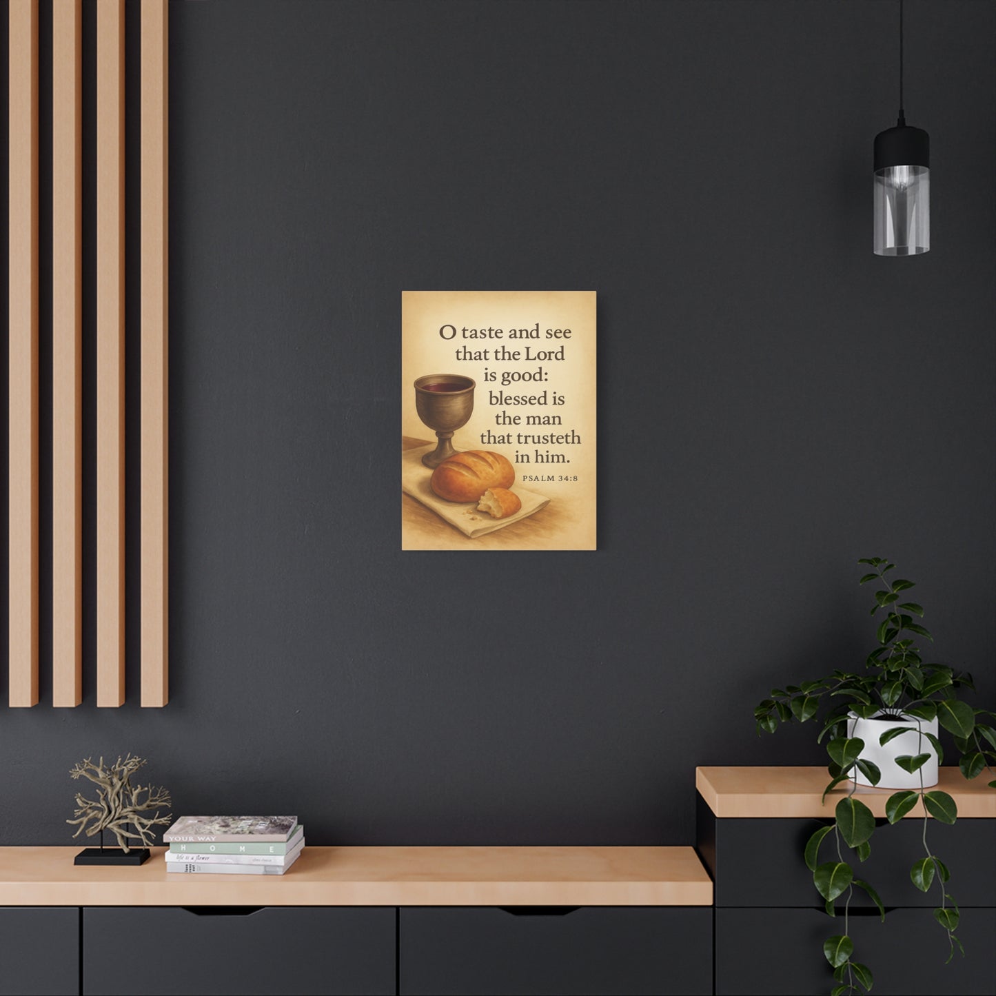 Bible Verse Canvas Psalm 34:8 Christian Home Décor Wall Art Scripture Ready to Hang Faith Print