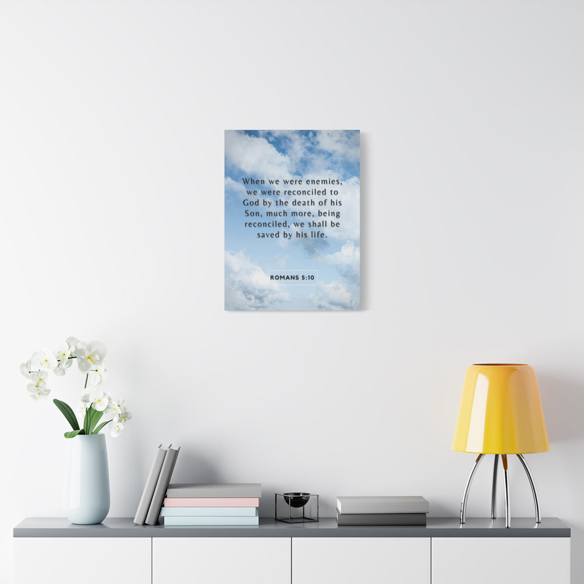 Scripture Canvas Saved By His Life Romans 5:10 Christian Wall Art Bible Verse Print Ready to Hang