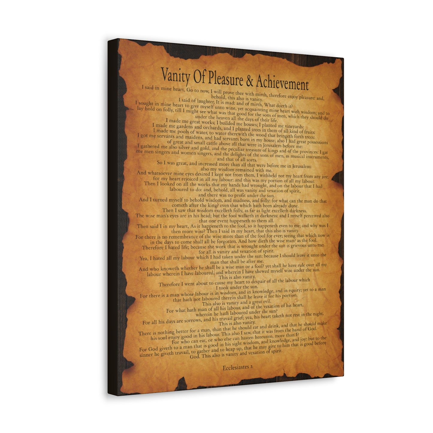 Vanity Of Pleasure & Achievement Ecclesiastes 2 Gold Brown Bible Verse Canvas Christian Wall Art Ready to Hang
